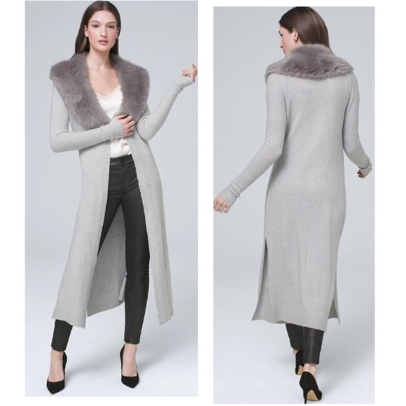 WHBM - Soft Duster With Removable Faux-Fur Collar - size SMALL, gray col… - Picture 2 of 5